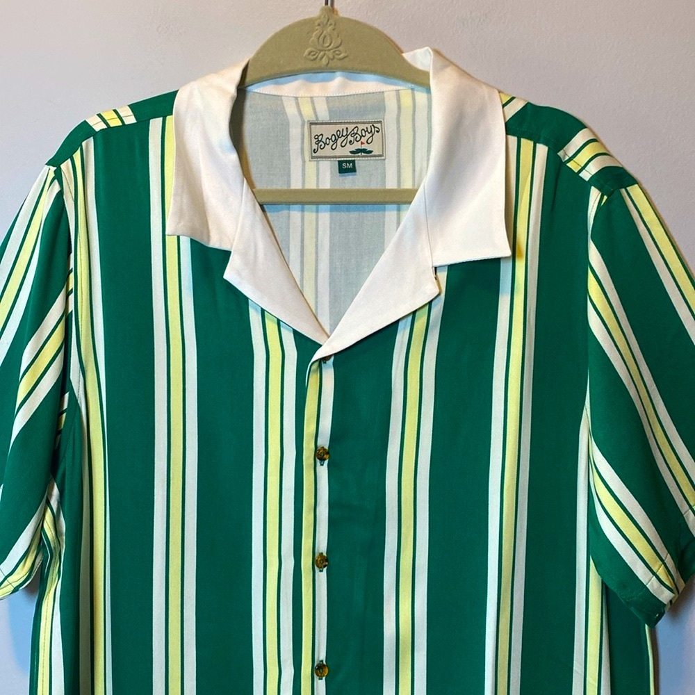 Bogey Boys Striped Button Up Shirt NEW Men's Small Green Stripe Rayon Retro Golf - Picture 3 of 12
